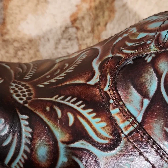 Patricia Nash Tooled Turquoise & Brown Leather Battista Mules Size 8.5 - Picture 10 of 10